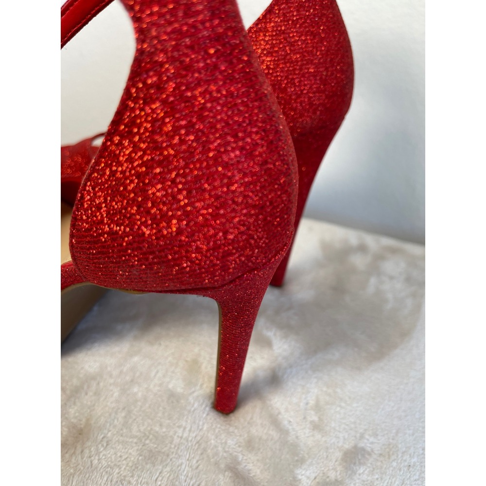 Gianni Bini Red Glitter Platform Heels Ankle Strap Sandals Womens 7.5 M - Picture 14 of 15